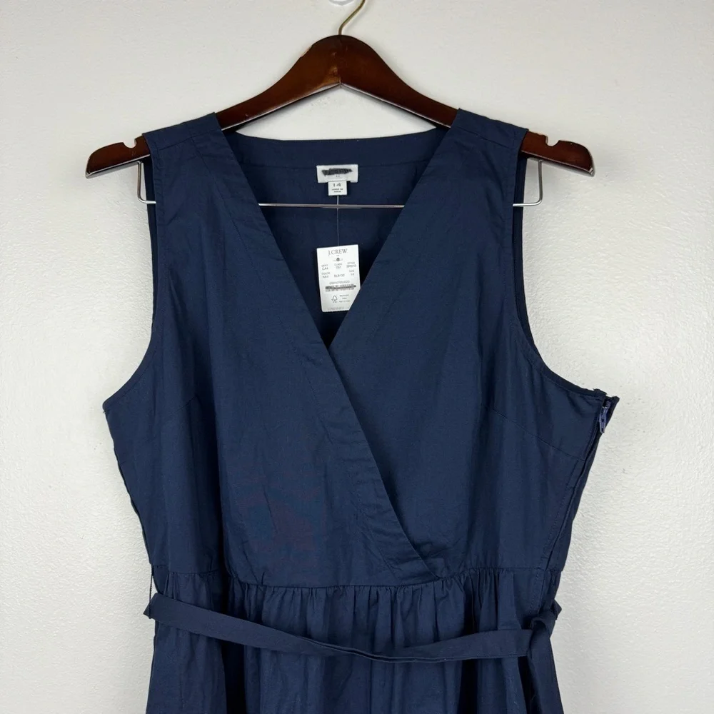 J. Crew Faux Wrap Sleeveless Mini Dress Navy Size 14 NWT - Picture 5 of 9